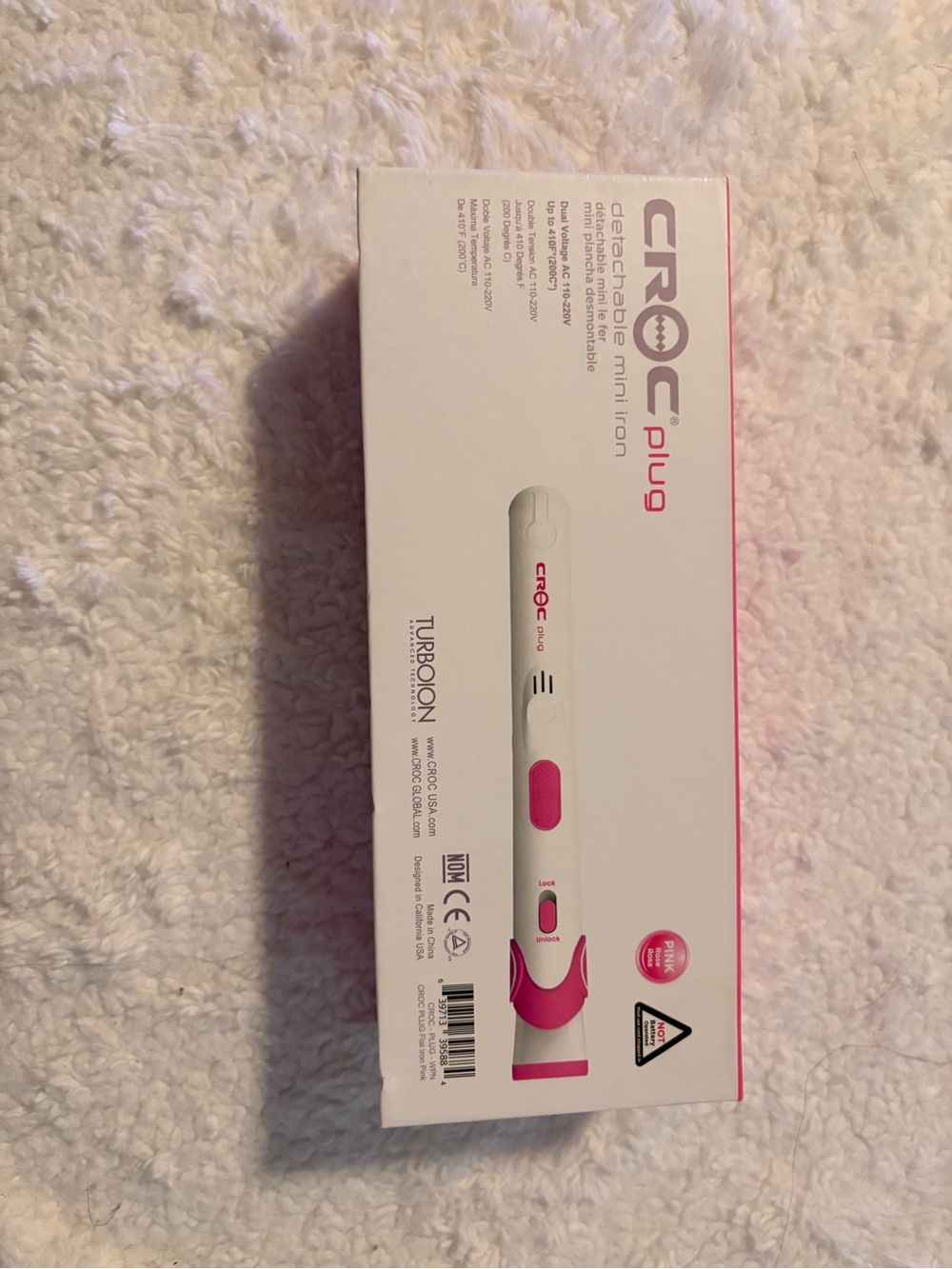CROCS Pink and White Detachable Mini Iron Hair Tool